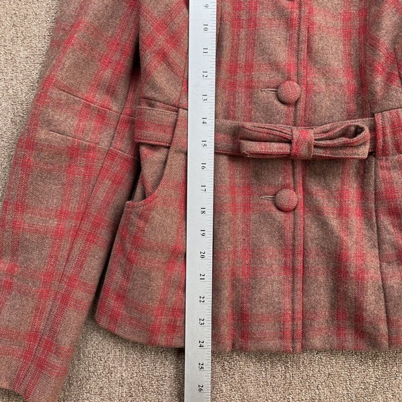 tulle jacket plaid wool blend red brown satin lined belted size med - Picture 3 of 7